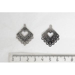 Коннектор "сердце в ромбе", 1+7 петелек, 30х25мм, цвет ант. серебро