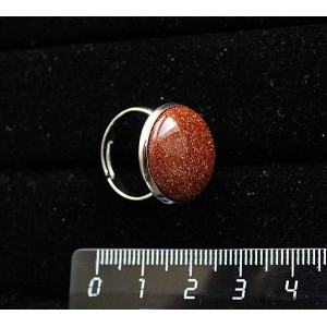 Кольцо с авантюрином красным (синт.), круг 18мм, безразмерное