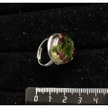 Кольцо с хромдиопсидом и гранатом (кабошон-мозаика), круг 18мм, безразмерное