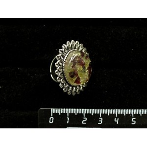 Кольцо с хризолитом и гранатом (кабошон-мозаика), круг 20мм, "подсолнух", безразмерное