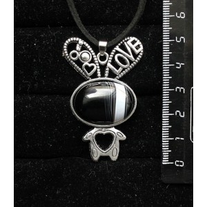 Кулон из агата черного "зайчик", овал 25х18мм