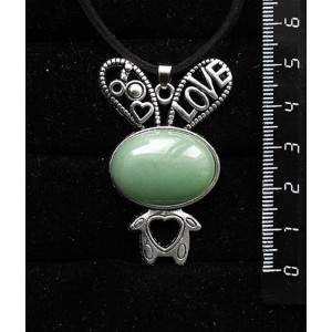 Кулон из авантюрина зеленого "зайчик", овал 25х18мм