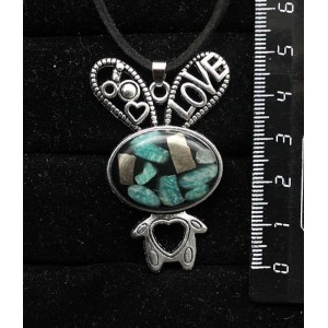 Кулон из амазонита и пирита (кабошон-мозаика), "зайчик", овал 25х18мм
