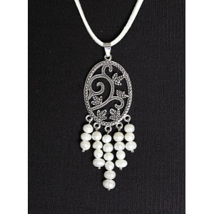 Кулон из жемчуга белого, шарик 5-6мм, коннектор "плющ"