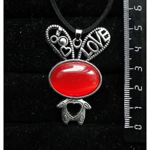 Кулон из кошачьего глаза (синт.) цвет оранжевый, "зайчик", овал 25х18мм