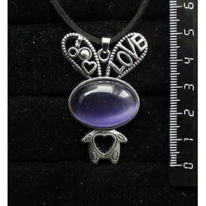 Кулон из кошачьего глаза (синт.) цвет фиолетовый, "зайчик", овал 25х18мм