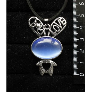 Кулон из кошачьего глаза (синт.) цвет синий лавандовый, "зайчик", овал 25х18мм