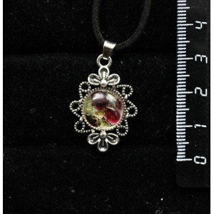 Кулон из хризолита и граната (кабошон-мозаика) "два цветка", круг 12мм