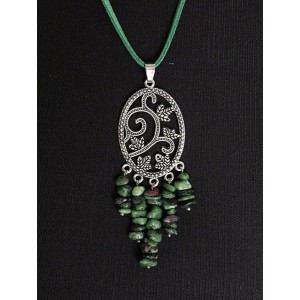 Кулон из цоизита, галтовка, коннектор "плющ"