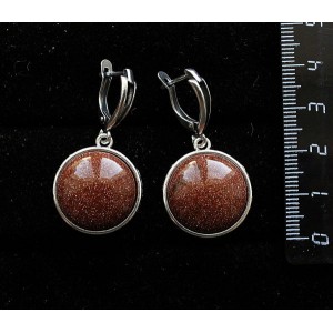 Серьги из авантюрина красного (синт.), круг 18мм, швензы посеребрение