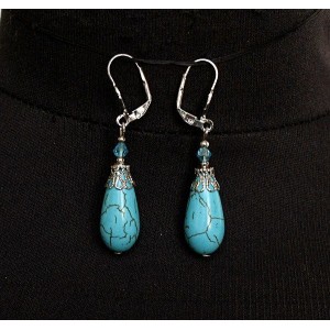 Cерьги из бирюзы (имитация), капля 20х12мм, шапочка "вазочка малая"