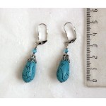 Cерьги из бирюзы (имитация), капля 20х12мм, шапочка "вазочка малая"