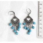 Cерьги из бирюзы (имитация), шарик 6мм, коннектор "сердце в ромбе" + цепочка