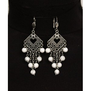 Cерьги из каулита (нат., имитация кахолонга), шарик 6мм, коннектор "сердце в ромбе" + цепочка