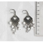 Cерьги из каулита (нат., имитация кахолонга), шарик 6мм, коннектор "сердце в ромбе" + цепочка