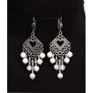 Cерьги из каулита (нат., имитация кахолонга), шарик 6мм, коннектор "сердце в ромбе" + хрусталь