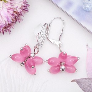 Серьги кошачий глаз (синт.) гроздь капель, цвет розовый Серьги кошачий глаз (синт.) гроздь капель, цвет розовый