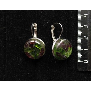 Серьги из хромдиопсида и граната (кабошон-мозаика), круг 18мм, замок петелька