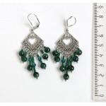 Cерьги из малахита (шарик 6мм), коннектор "сердце в ромбе" + хрусталь