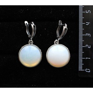 Серьги из опала (синт.), круг 18мм, швензы посеребрение