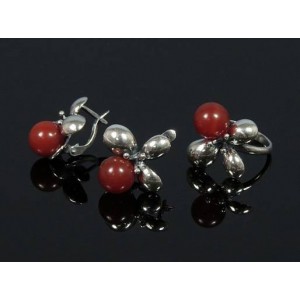 Комплект: кольцо и серьги из сердолика, "шар", мельхиор