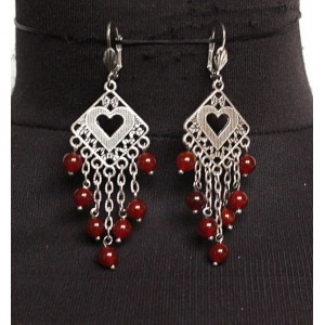 Cерьги из сердолика (шарик 6мм на цепочке), коннектор "сердце в ромбе"