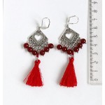 Cерьги из сердолика (шарик 6мм), коннектор "сердце в ромбе" + кисточка, цвет красный