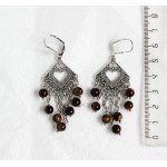 Cерьги из тигрового глаза (шарик 6мм огранка), коннектор "сердце в ромбе" + цепочка