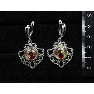 Серьги из хризолита и граната (кабошон-мозаика), круг12мм, оправа "балерина"