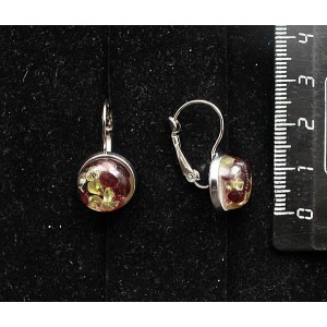 Серьги из хризолита и граната (кабошон-мозаика), круг 12мм, нерж. сталь