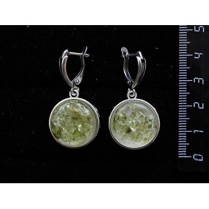 Серьги из хризолита (кабошон-мозаика), круг 18мм, швензы посеребрение