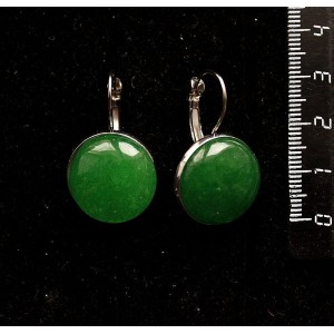 Серьги из кварца тонированного цвет хризопраз, круг 18мм, замок петелька