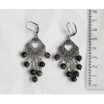 Cерьги из цоизита (шарик 6мм), коннектор "сердце в ромбе" + цепочка