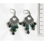 Cерьги из цоизита (шарик 6мм), коннектор "сердце в ромбе" + хрусталь