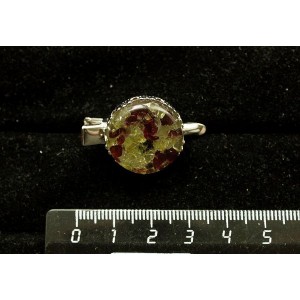 Заколка-крокодил с хризолитом и гранатом (кабошон-мозаика), круг 20мм