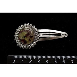 Заколка - зажим для волос с хризолитом и гранатом (кабошон-мозаика), "подсолнух", круг 20