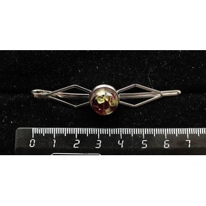 Заколка (зажим для волос) из хризолита и граната (кабошон-мозаика), круг 12мм