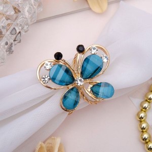 Кольцо для платка "Бабочка", цвет морской, цвет золотистый