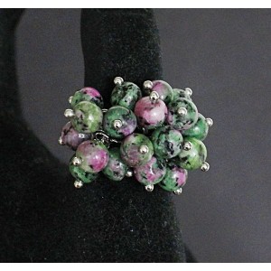 Кольцо из цоизита "гроздь", шарик 6мм