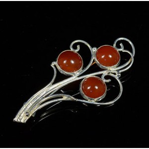 Брошь с сердоликом, посеребрении, 69*35 мм