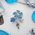 Брошь "Цветы" незабудки, цвет синий, цвет серебристый (стразы)
