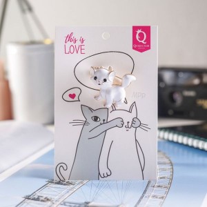 Брошь "Котеночек", цвет белый, цвет золотистый (стразы, эмаль)