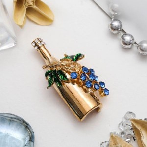 Брошь "Вино", цвет зелено-голубой, цвет золотистый (стразы, эмаль)