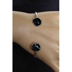 Браслет из агата черного 2 круга 12мм, жесткая основа