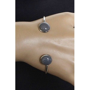 Браслет из агата серого 2 круга 12мм, жесткая основа