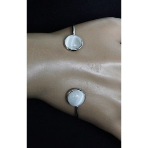 Браслет из кошачьего глаза (синт.) цвет белый 2 круга 12мм, жесткая основа