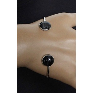 Браслет из кошачьего глаза (синт.) цвет черный 2 круга 12мм, жесткая основа