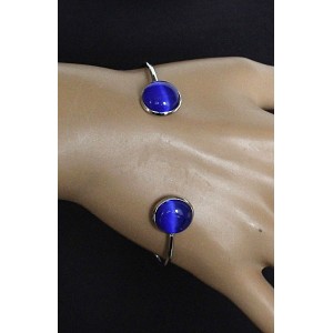 Браслет из кошачьего глаза (синт.) цвет синий индиго 2 круга 12мм, жесткая основа