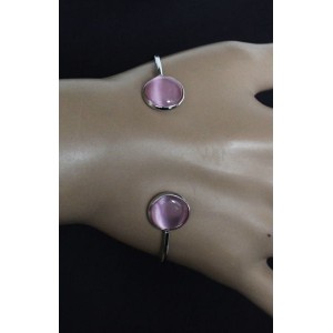 Браслет из кошачьего глаза (синт.) цвет розовый 2 круга 12мм, жесткая основа