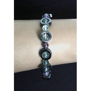 Браслет из флюорита, шарик 6мм в круглой рамке из гематита